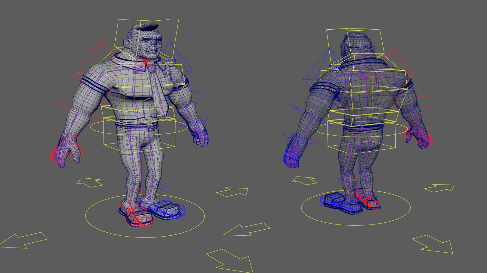  Post-texturing, I made a custom rig for the Sales character. (This was in the first semester. In the second I decided to use the proxy rig to save time)