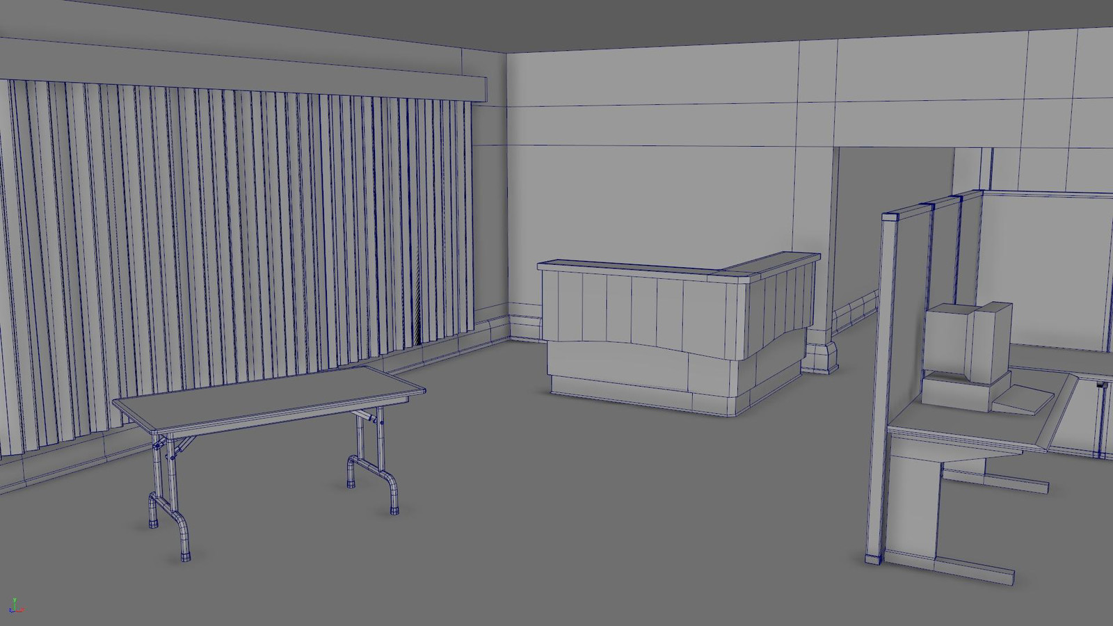 The left side of the room.