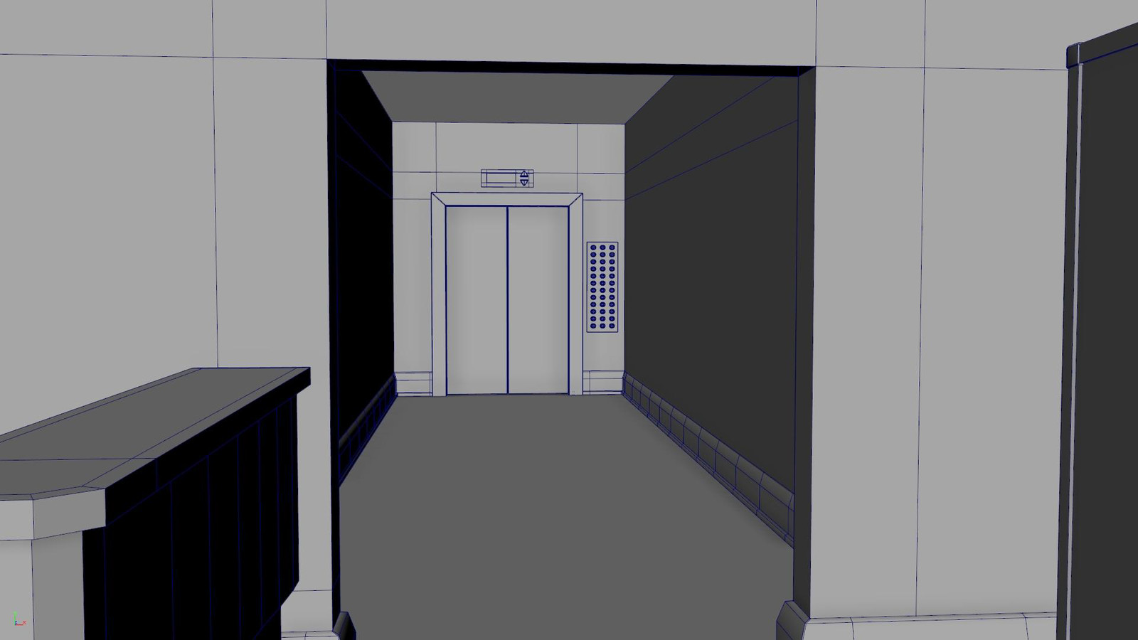 The hallway with the elevator.