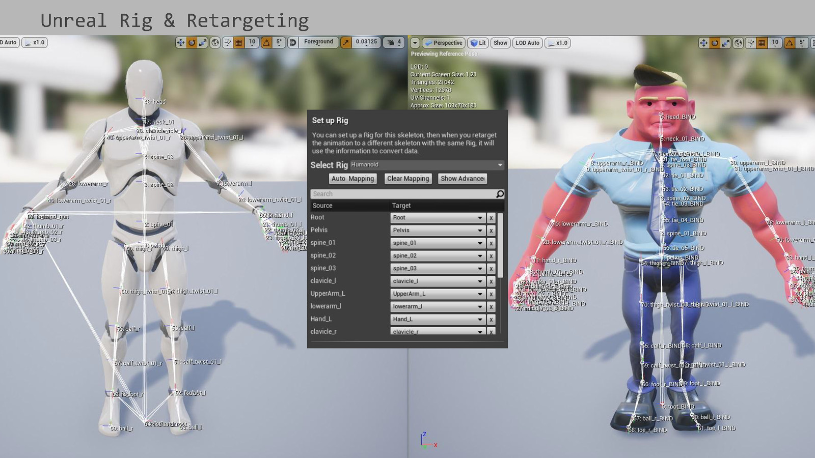 I demonstrated the use of skeleton retargeting using the unreal rig to test the weights and dynamics of the character in-engine.