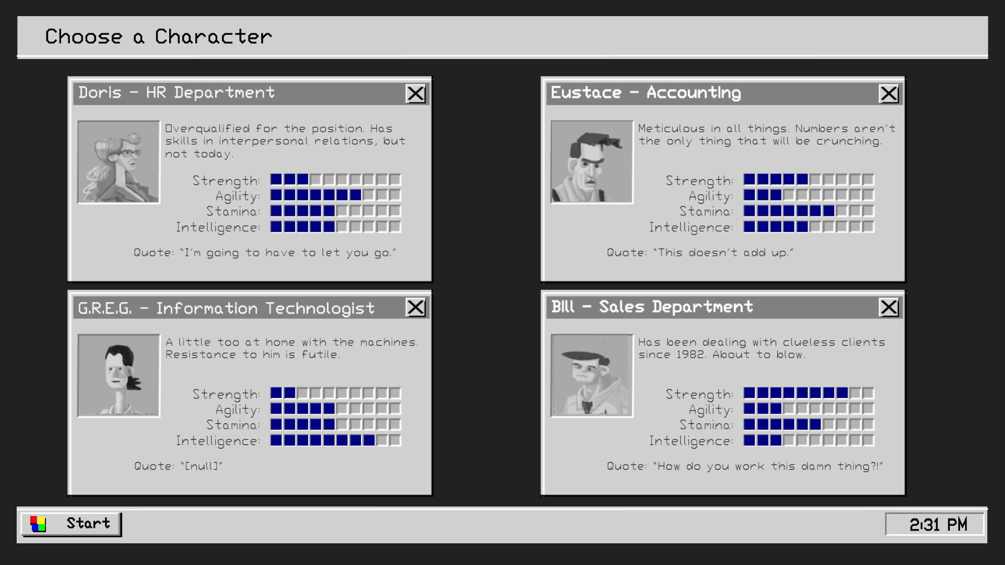 The popups for the UI that show the bio and stats of each character.