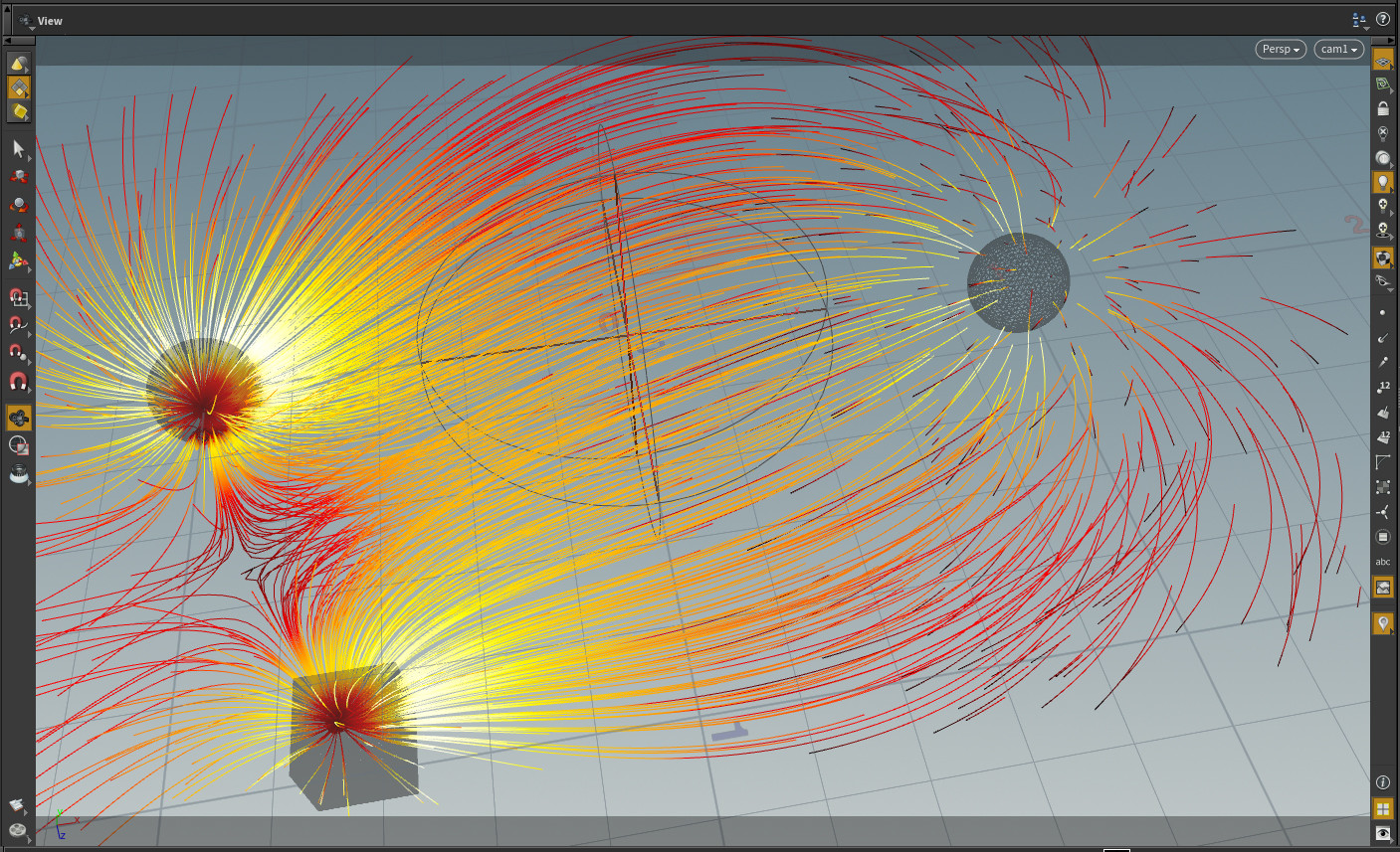 Was checking some scientific visualization :) Electrostatic field between 3 charged objects. 