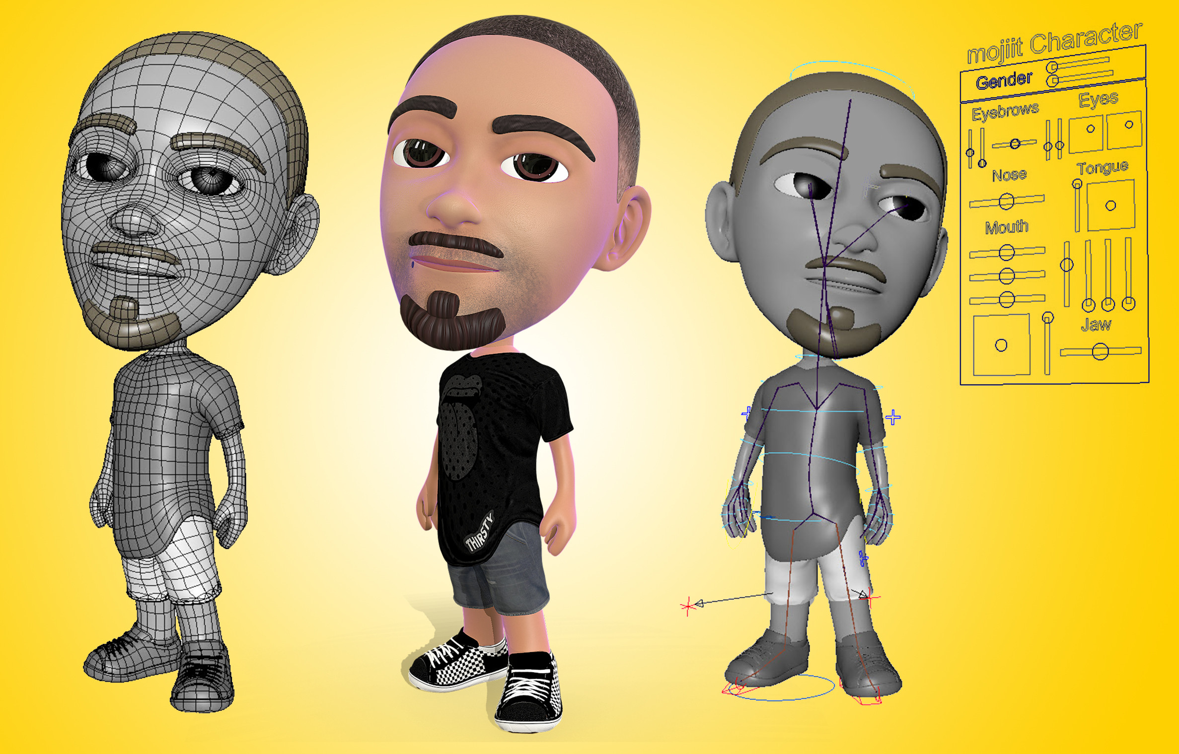 Designed &amp; rigged a customizable Avatar to look like a representation of anyone for the Mojiit app.