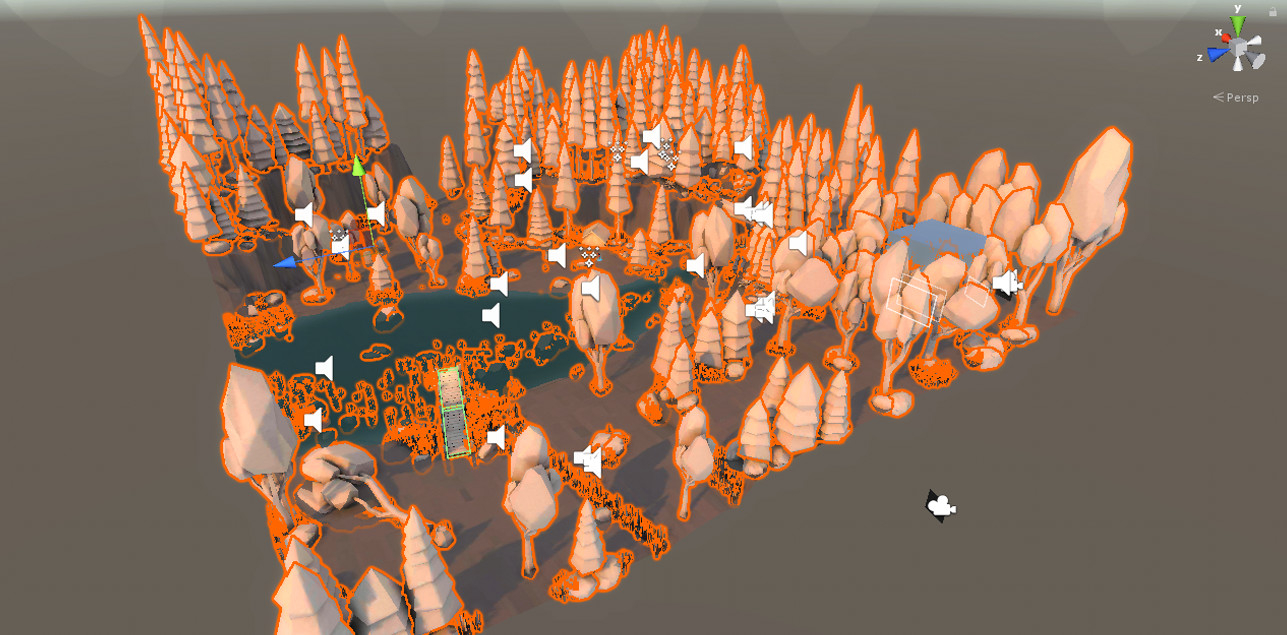 For performance, the individual pieces of a model were baked into a single model. This allowed GPU instancing. To allow baked objects to batch together and still change colors, color data was baked into the tangents xyz channel (offered more precision)