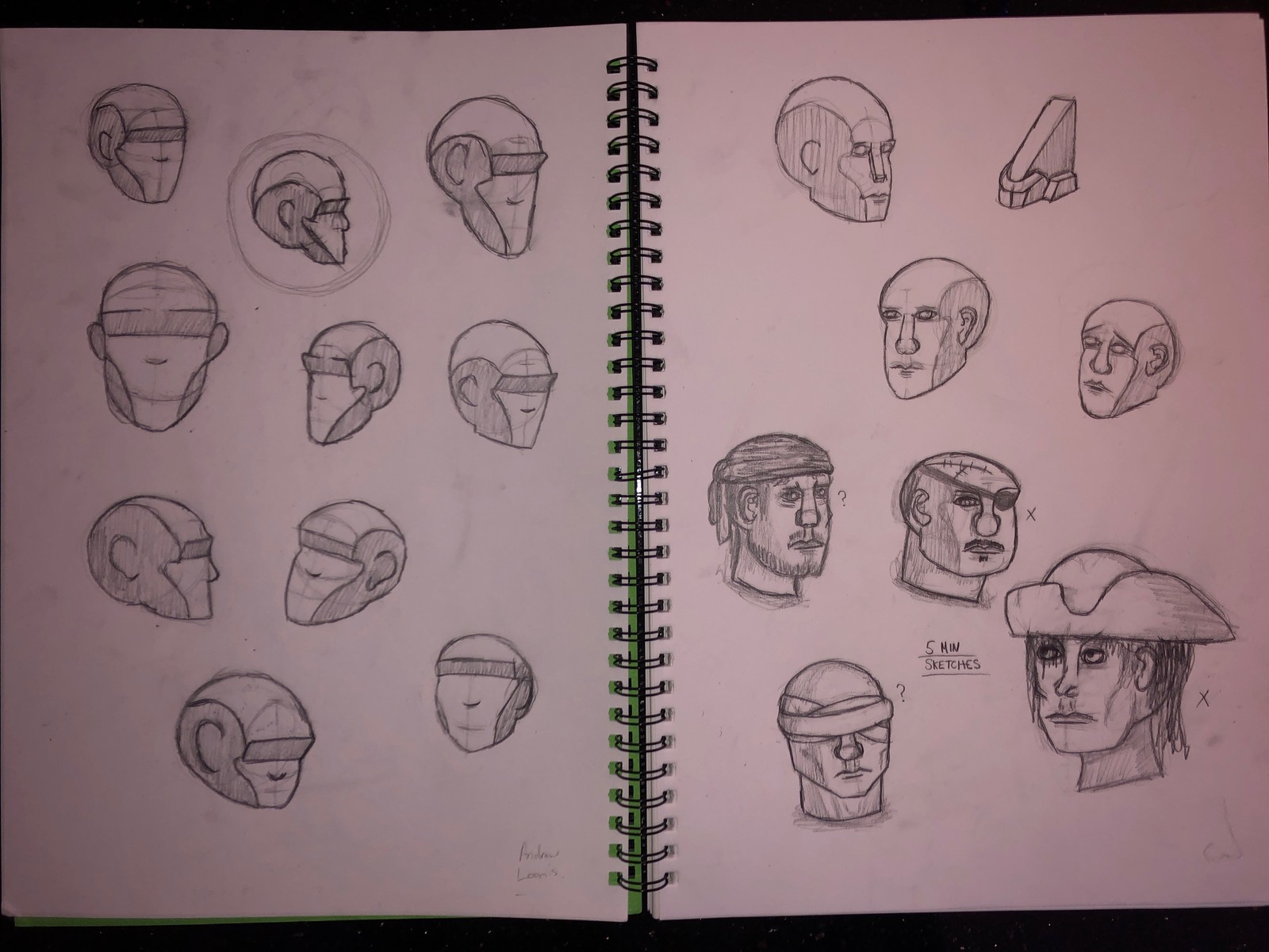 Original sketch page of head proportions and quick ideas