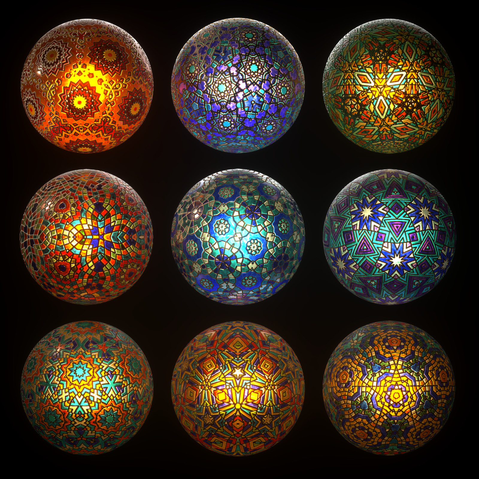 One of the trickier things to make was the lamp textures. These lamps are spherical, therefore the textures also had to be spherical. Since I wanted a whole bunch I explored some procedural ways to produce them.