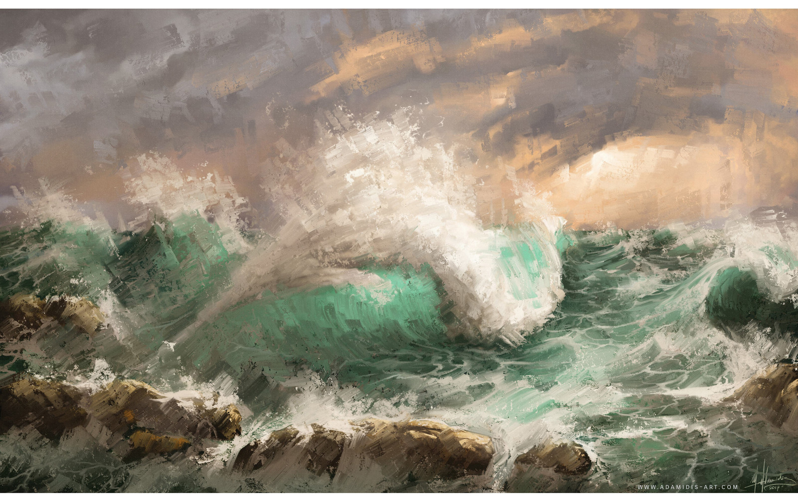 Photoshop Digital Oil Painting - Shaping the Sea Waves (c)2018