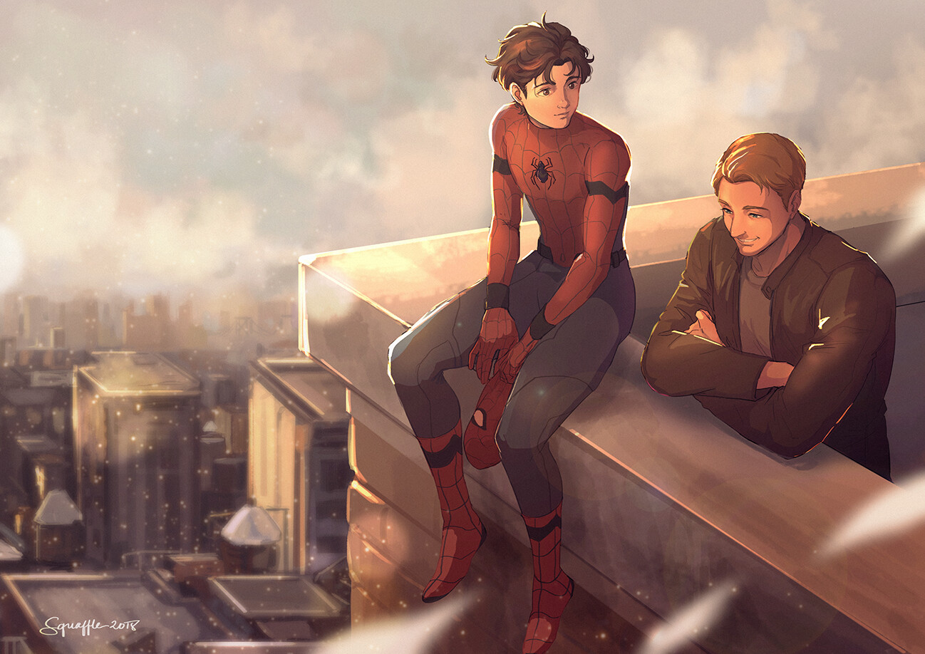 A fan art of Peter Parker and Steve Rogers, inspired by the song "...