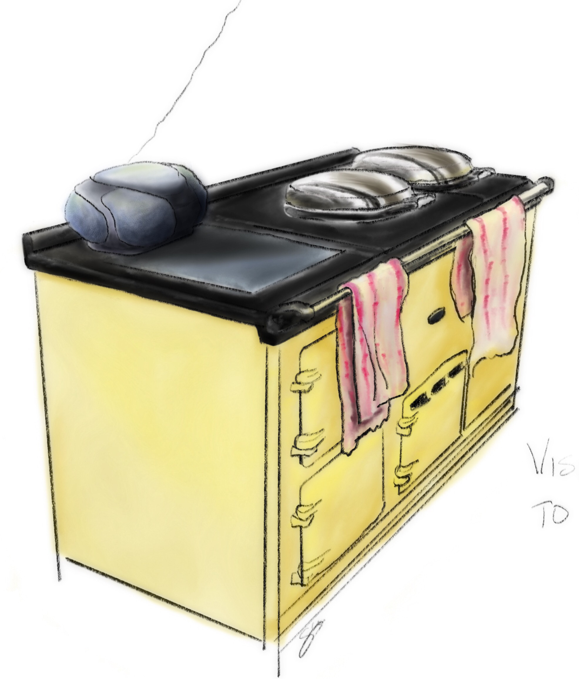 Sketch of an Aga with radio on top - Procreate