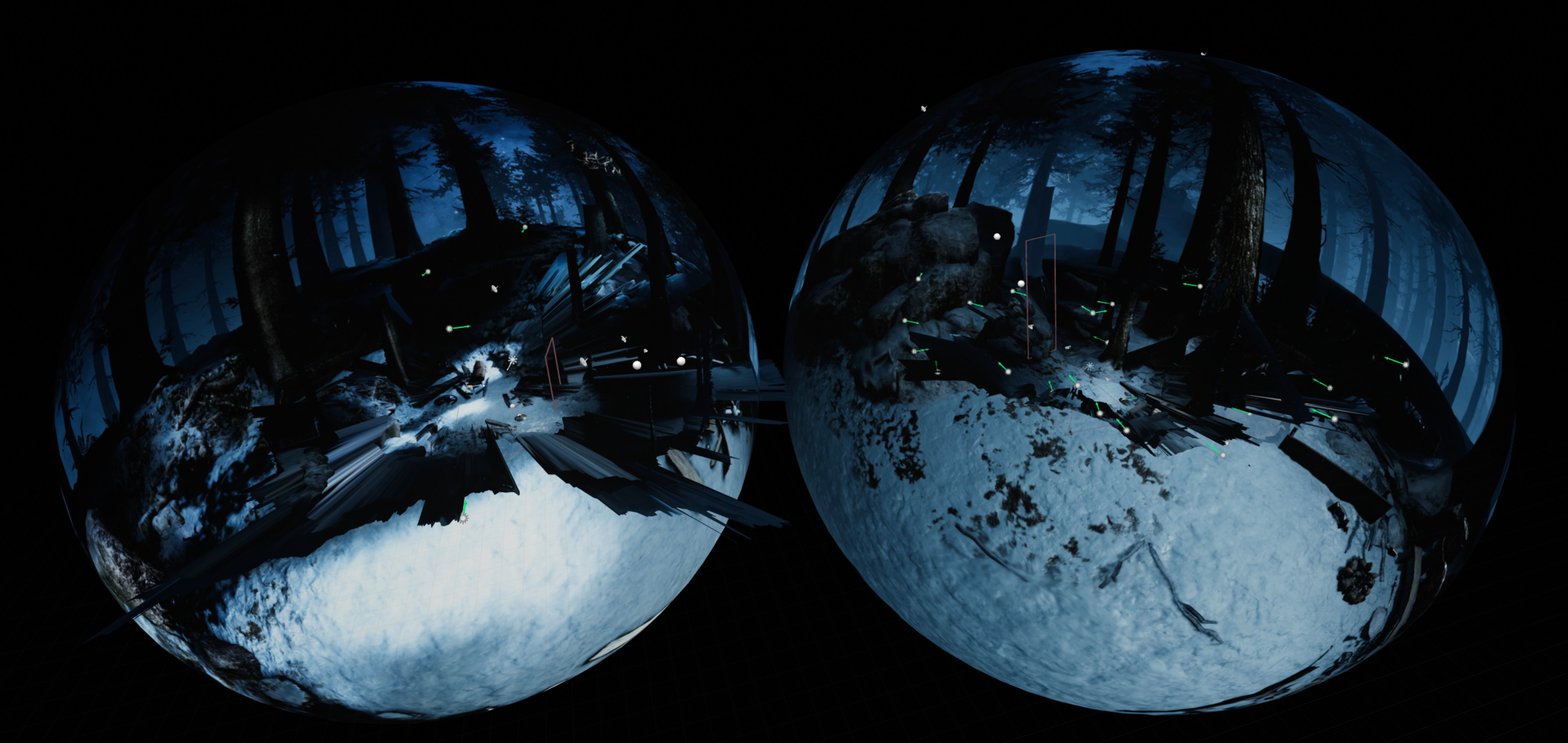 The background was a stereographic skydome, again captured with Ansel. This shows the two areas that  the experience entailed. 