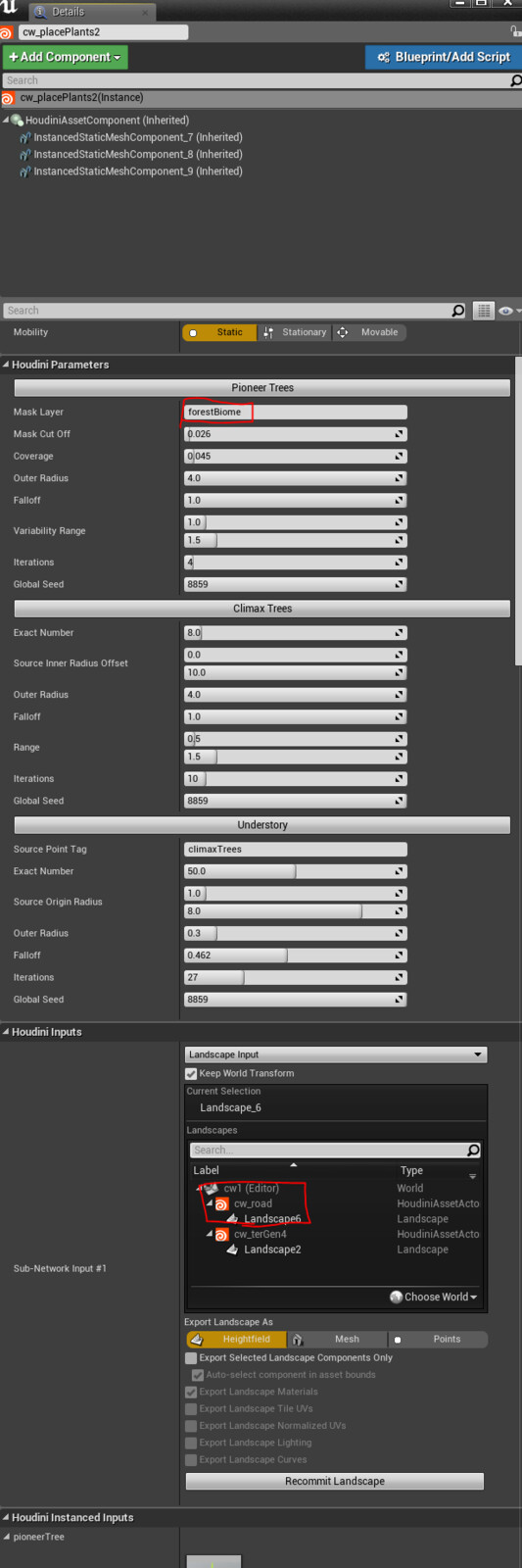 In engine controls available to artist to tune forest generation.