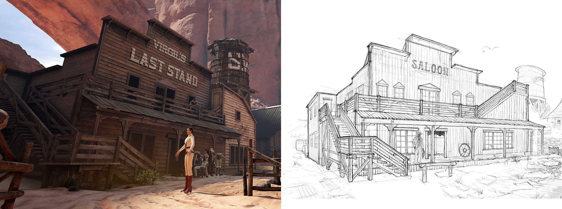 The Road House | On the right is my design for the Road House. The left is showing the finished in Game One, Textured by Tanner Ellison