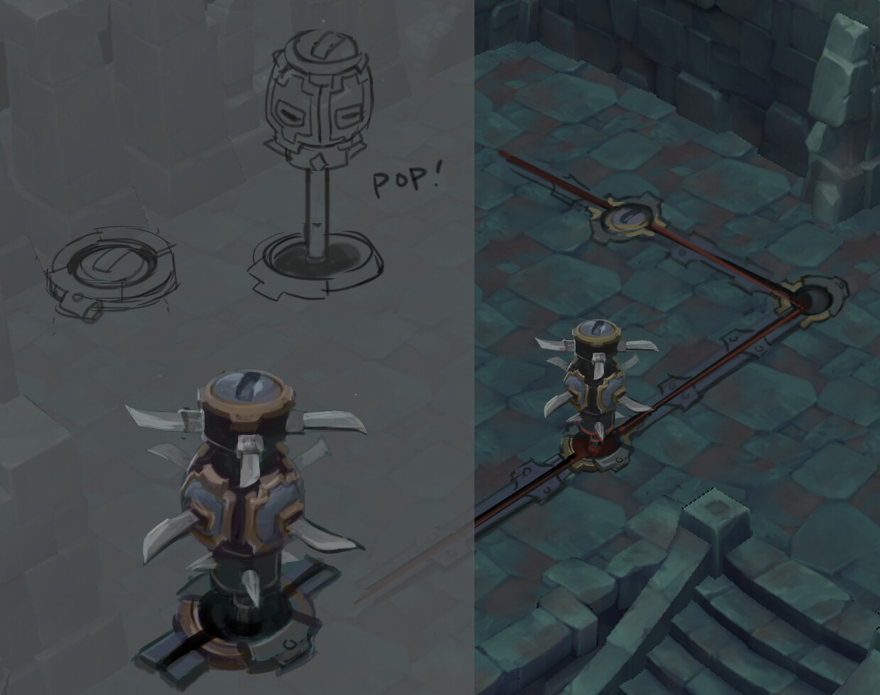Early sketch for a trap in the first dungeon.