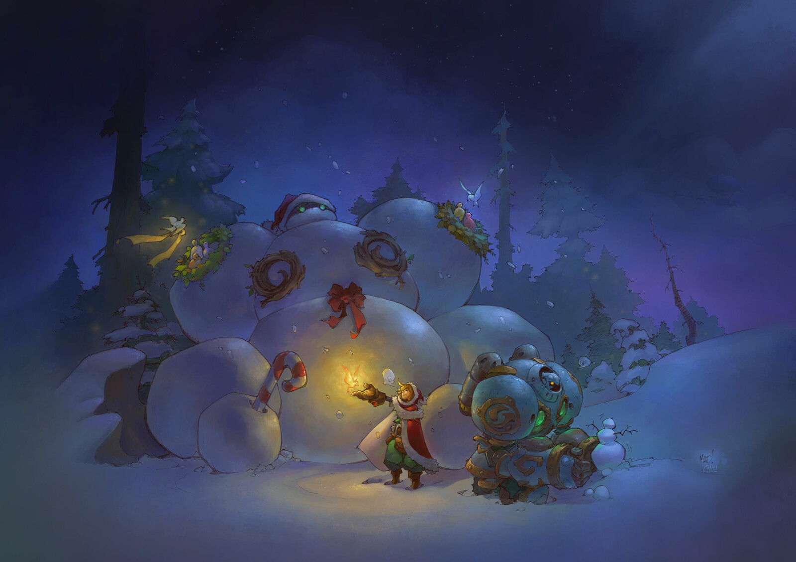 Christmas card color.  This was the first time I got to color one of Joe's illustrations, I was really nervous :)