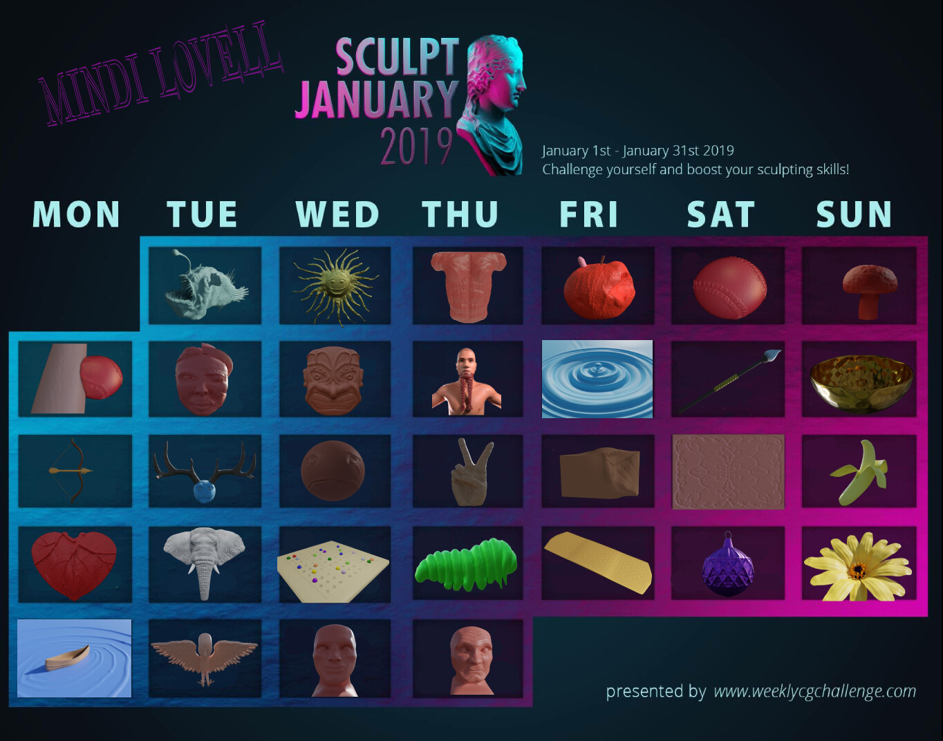 ArtStation Sculpt January 2019 Complete Calendar, Mindi Lovell