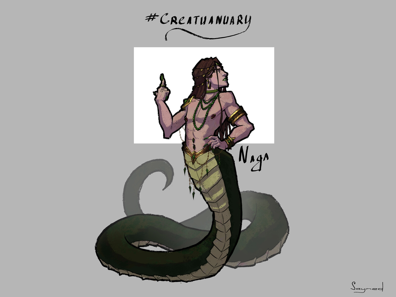 Day 23. Naga. This character is based on me, basically a self portrait tbh