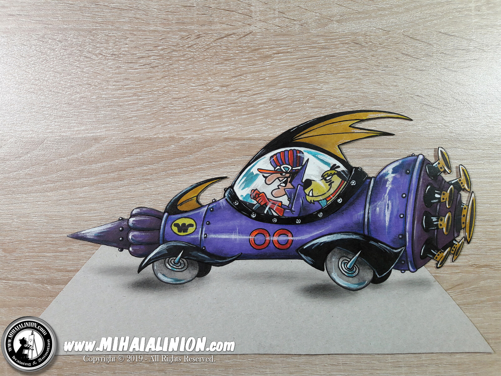 Dick Dastardly and Muttley driving the Mean Machine