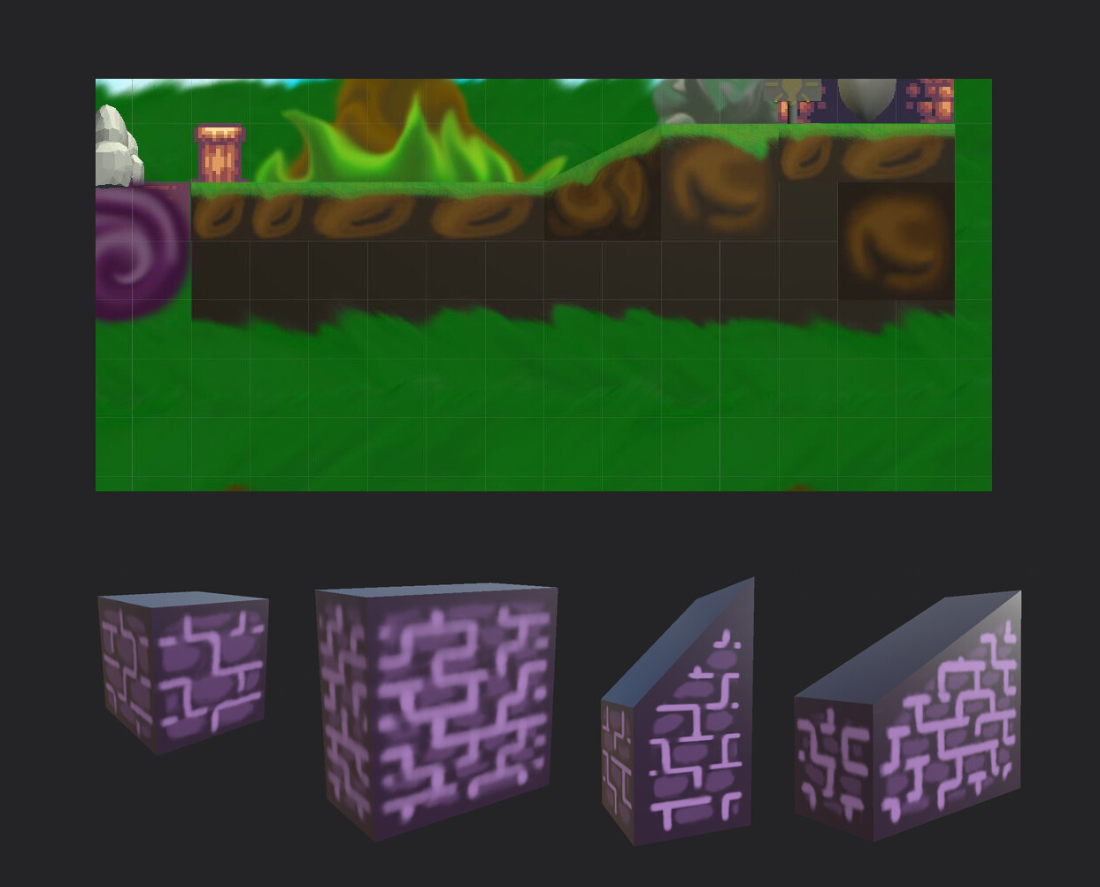 Ground Geometry, modeled by Memphis and textured by myself. The pieces were designed to tile freely among themselves.