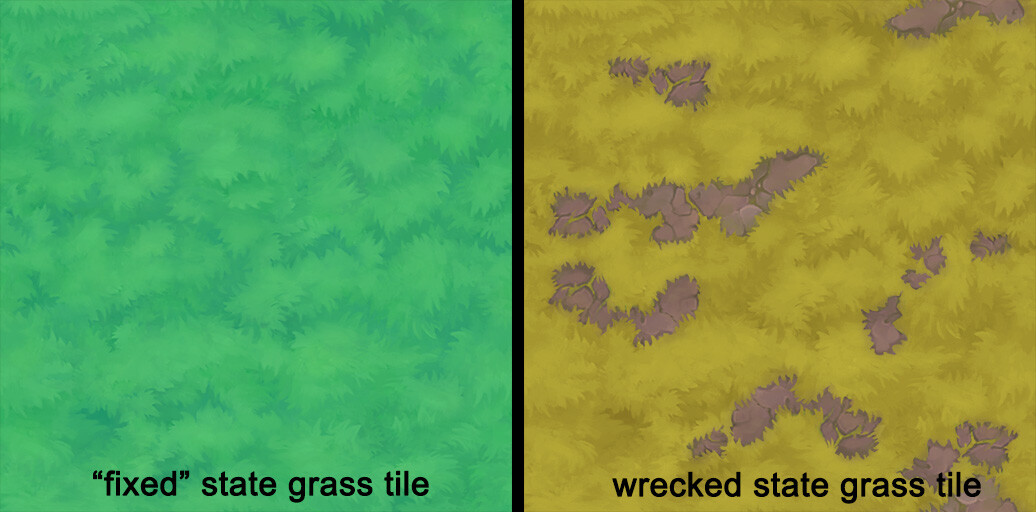 Tileable grass textures created for zone 2 and also re-purposed for zones 1 and 3 with some slight adjustments