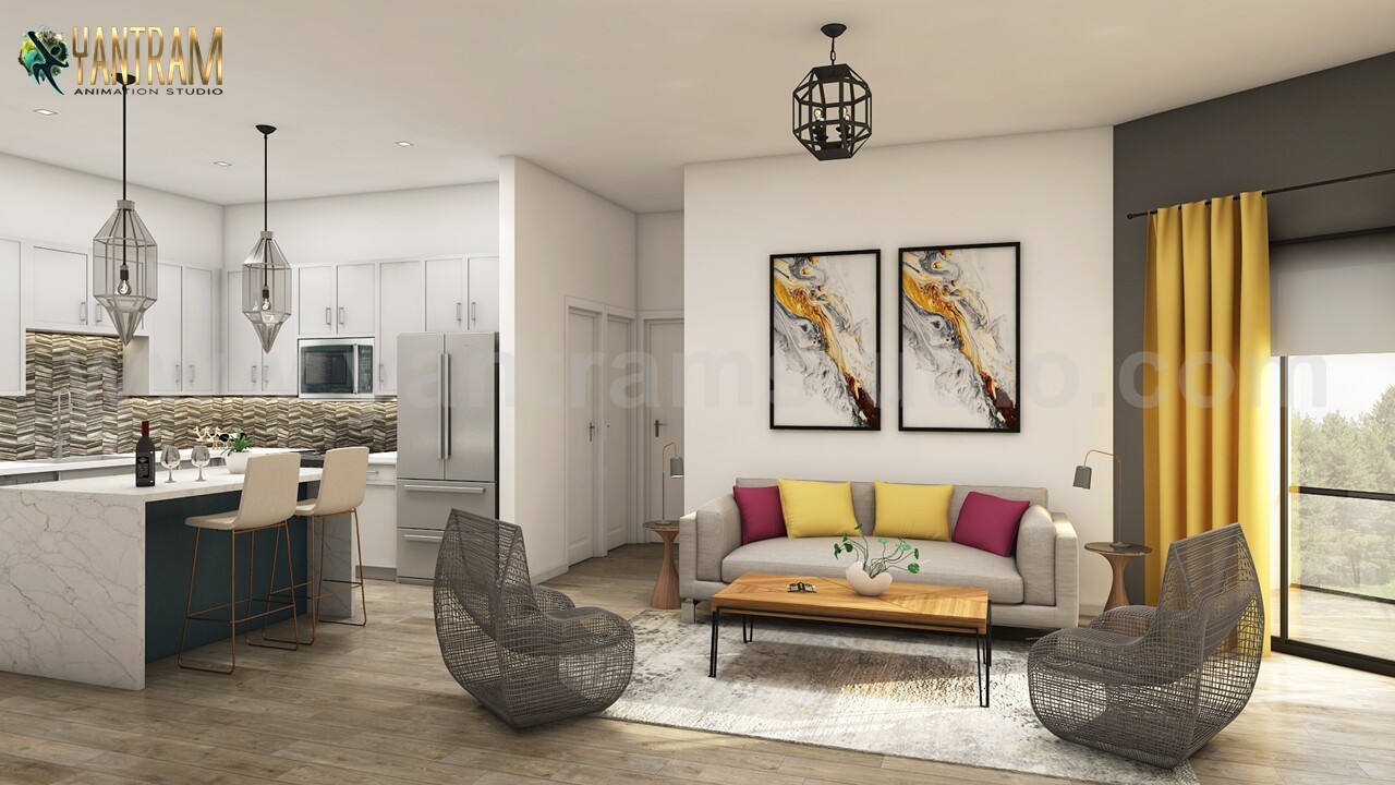 Yantram Architectural Design Studio - Kitchen with Living Room Design