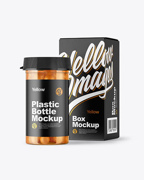 Download Sergey Bandura Clear Pills Bottle With Box Mockup Yellowimages Mockups