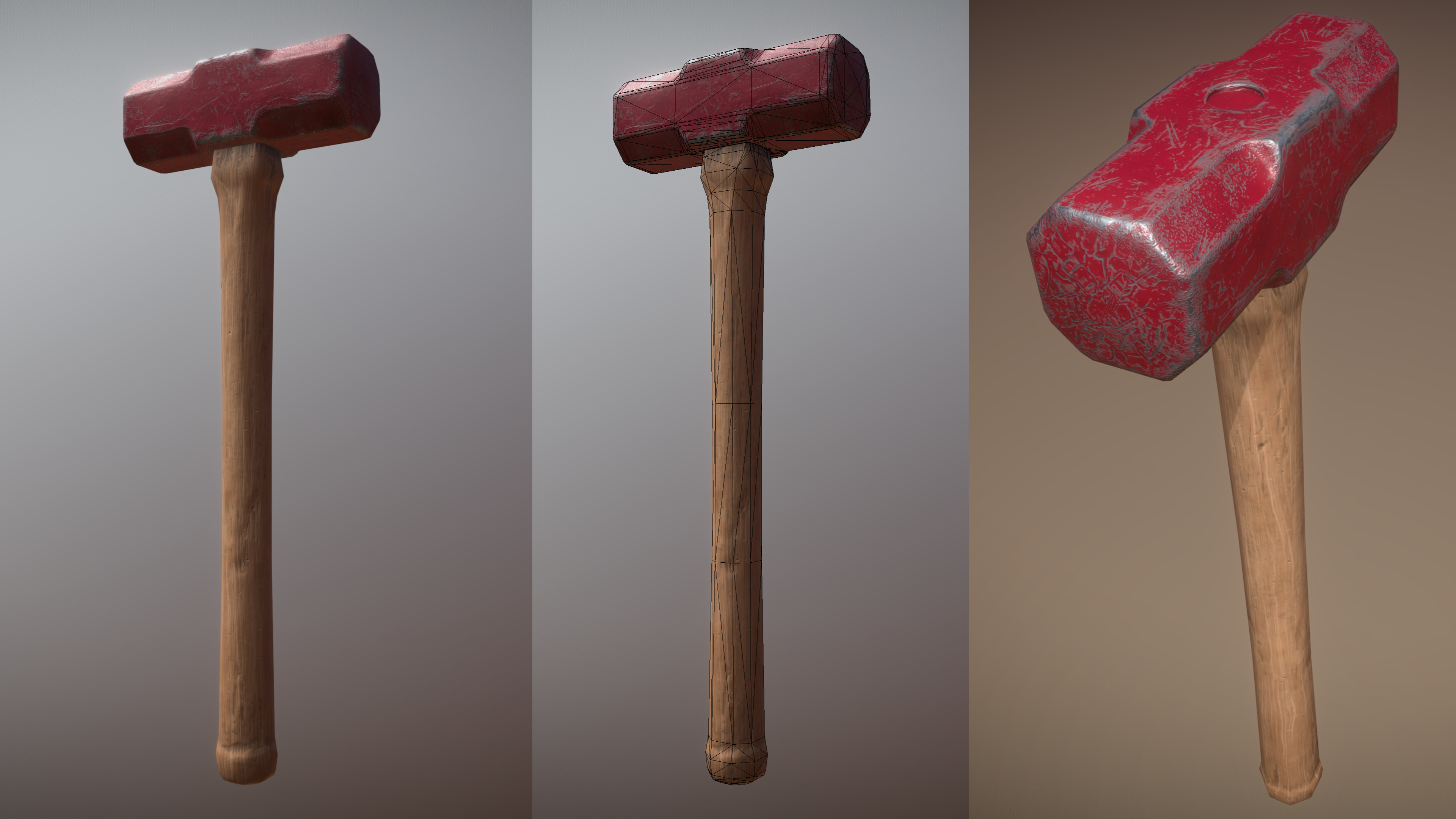 Worn Sledgehammer realistic model - images and wireframe