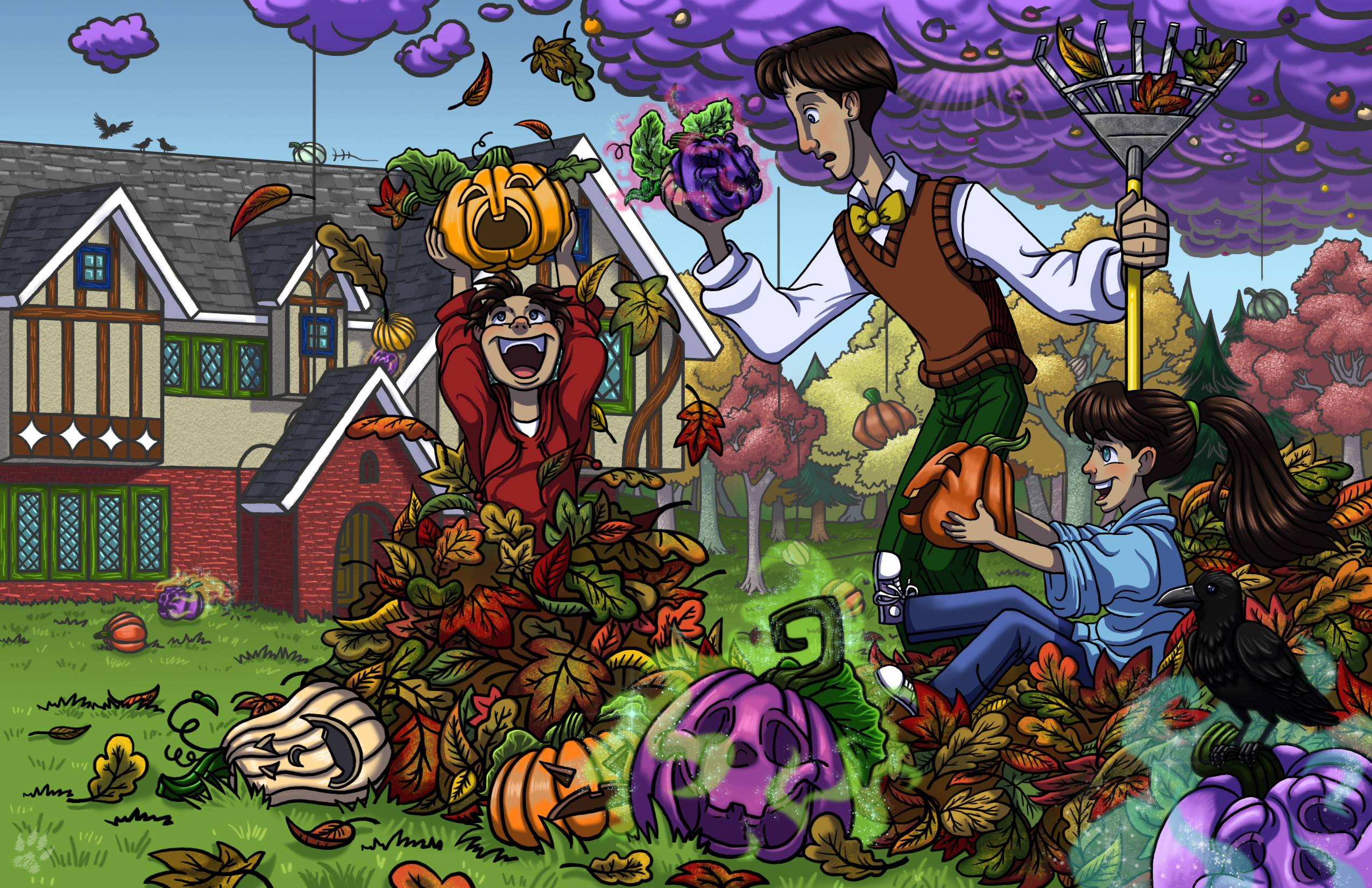 There's an event in this wizarding world that has a storm that rains pumpkins. The purple hue ones are filled with high nutrition and roll to needy wizarding families. The orangey ones function more like lanterns to bring light and fun.