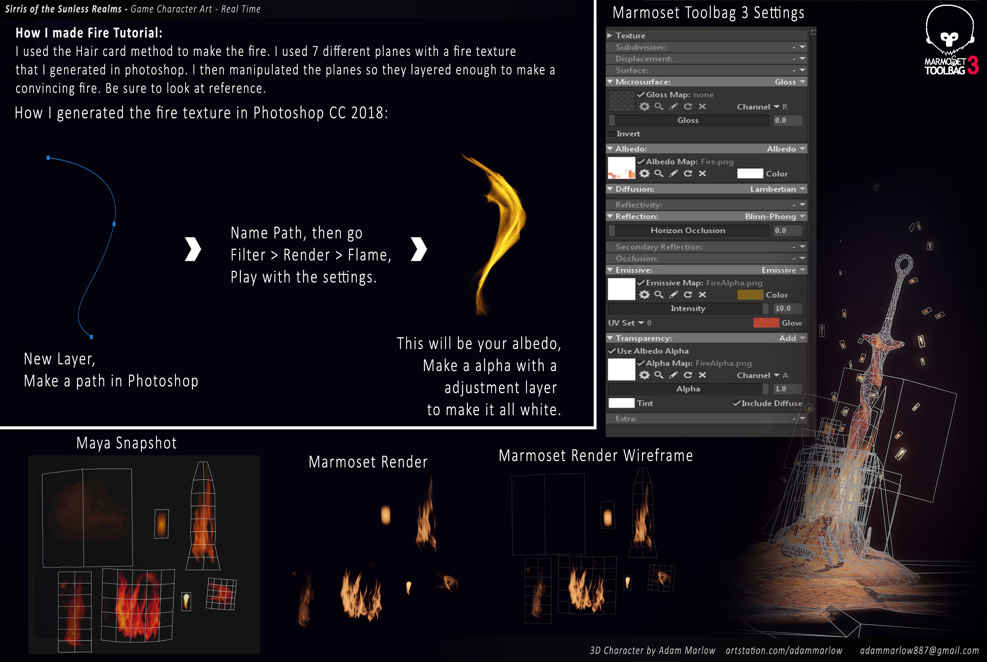 Fire tutorial using Maya, Photoshop 2018, and  Marmoset