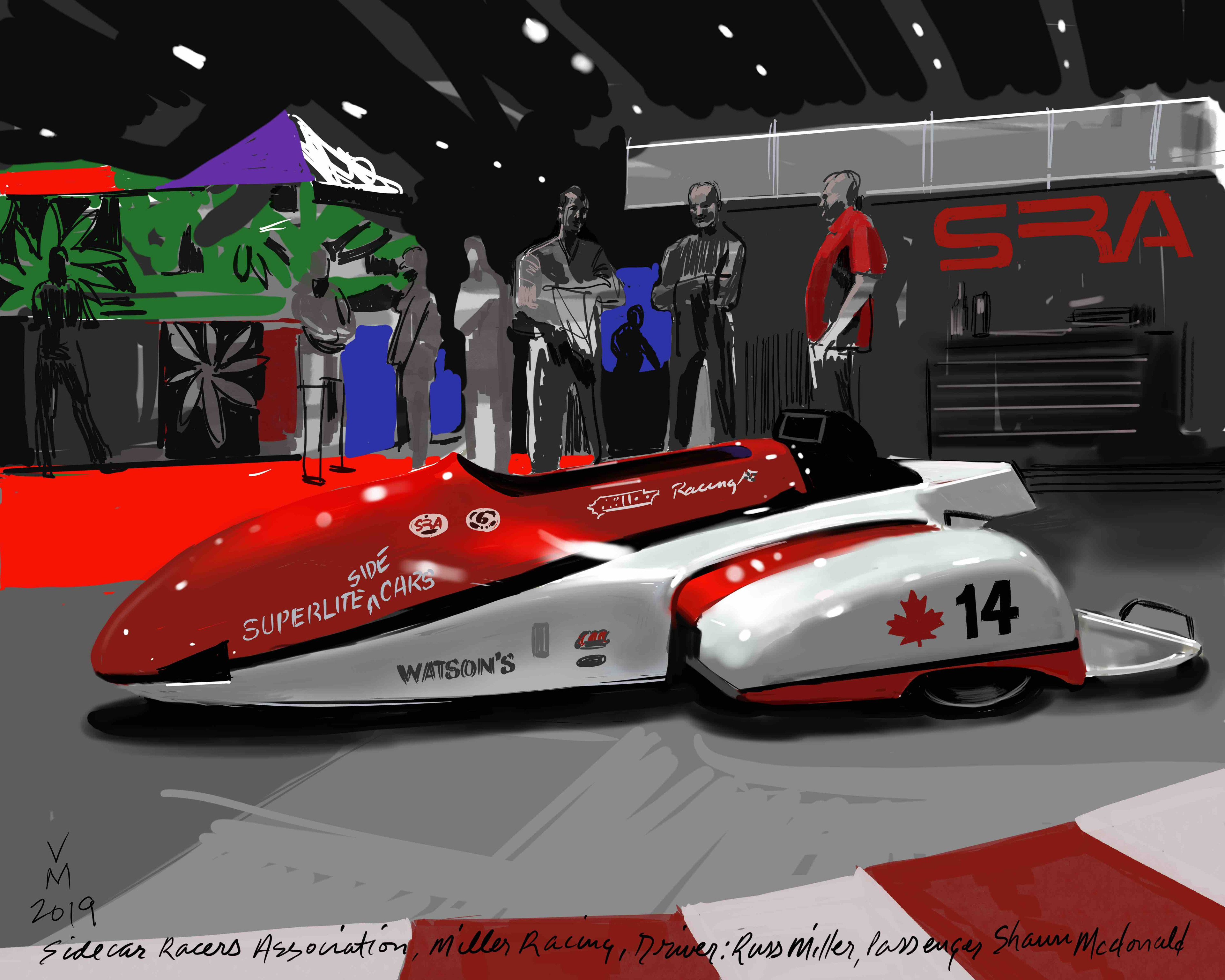 Sidecar Racers Association. This digital painting was created on a i-pad on location.