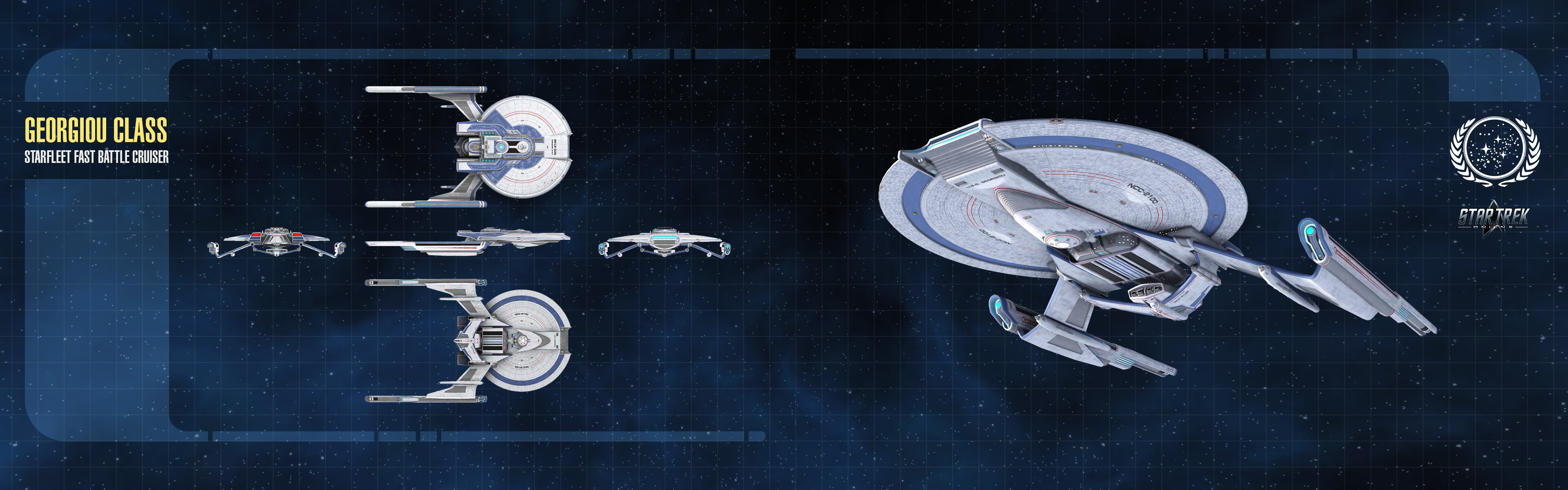 Dual-monitor wallpaper featuring orthographic views of the model.