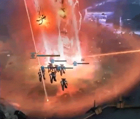 Orbital Bombardment (Laser from space)   
- To achieve the dissolving silhouettes of the infantry, I took a spacemarine model into 3dsmax and applied an animated 'push' and 'noise' modifier.    