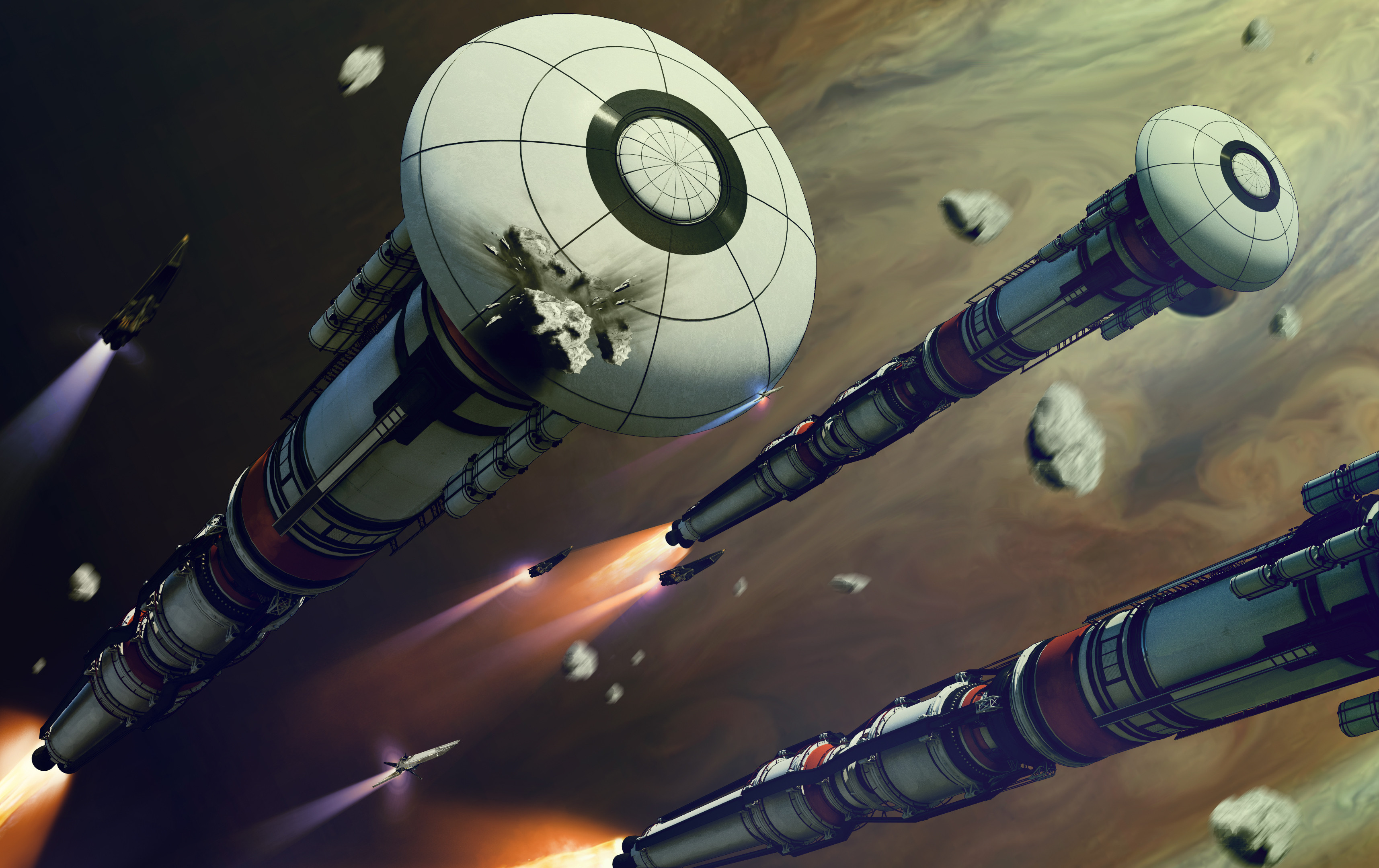 FInal design/promo art
depicting a fleet traveling through a 