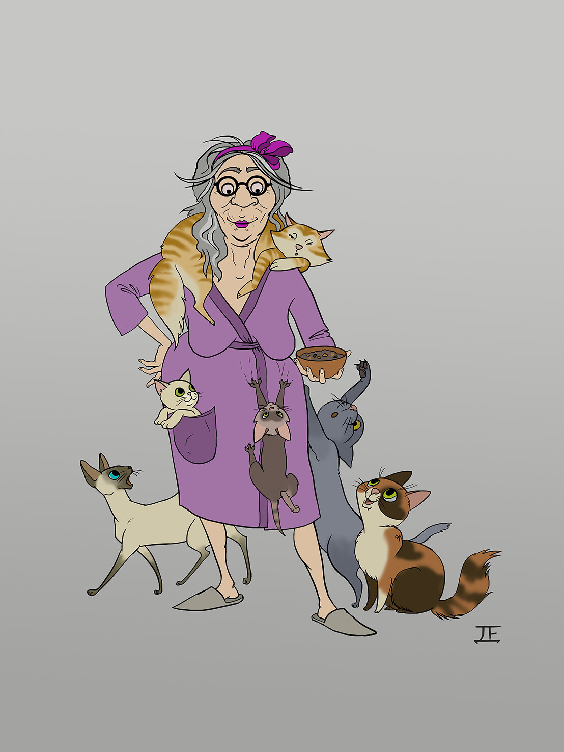 Old Cat Lady Cartoon