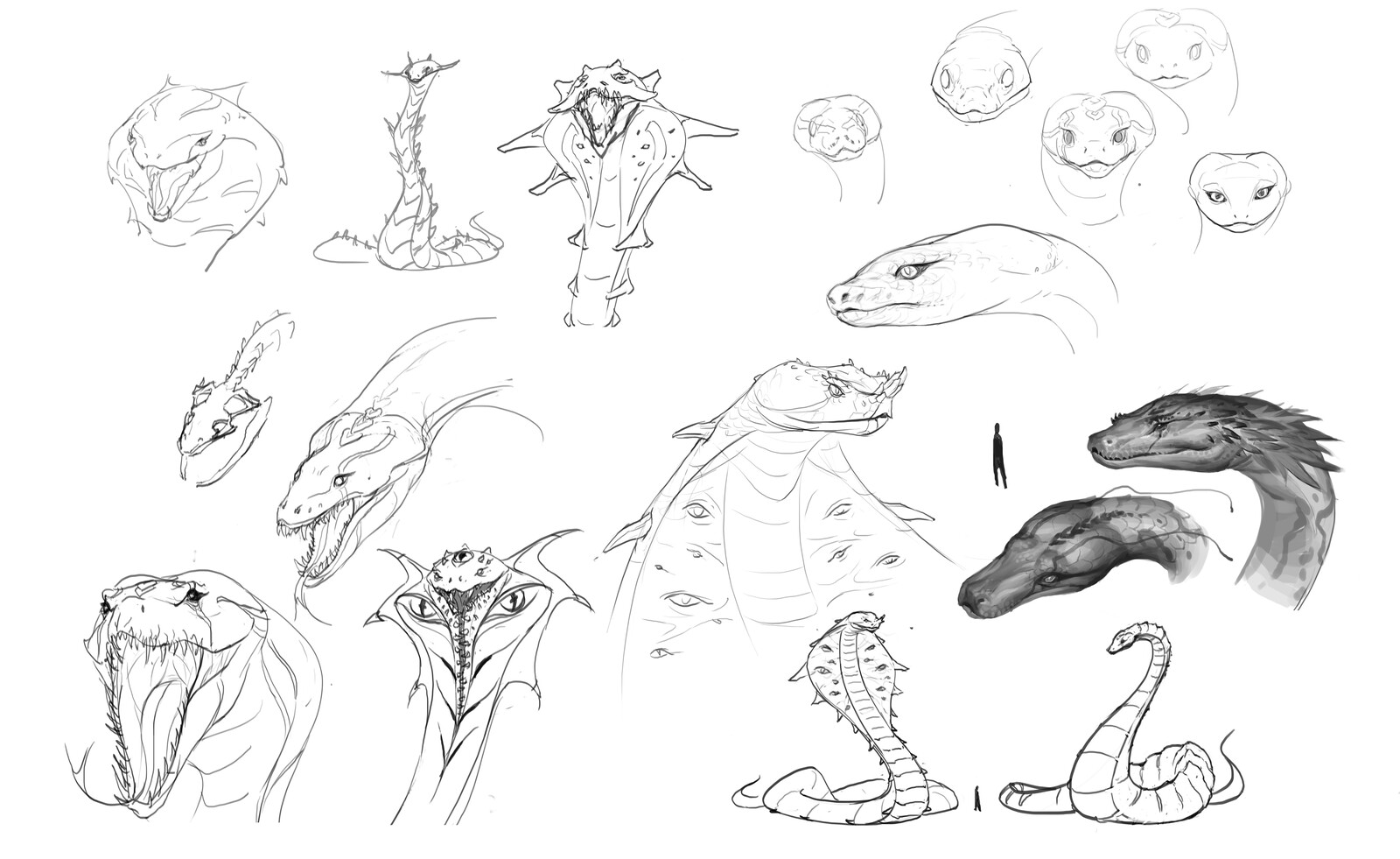 early exploration sketches of snake monsters