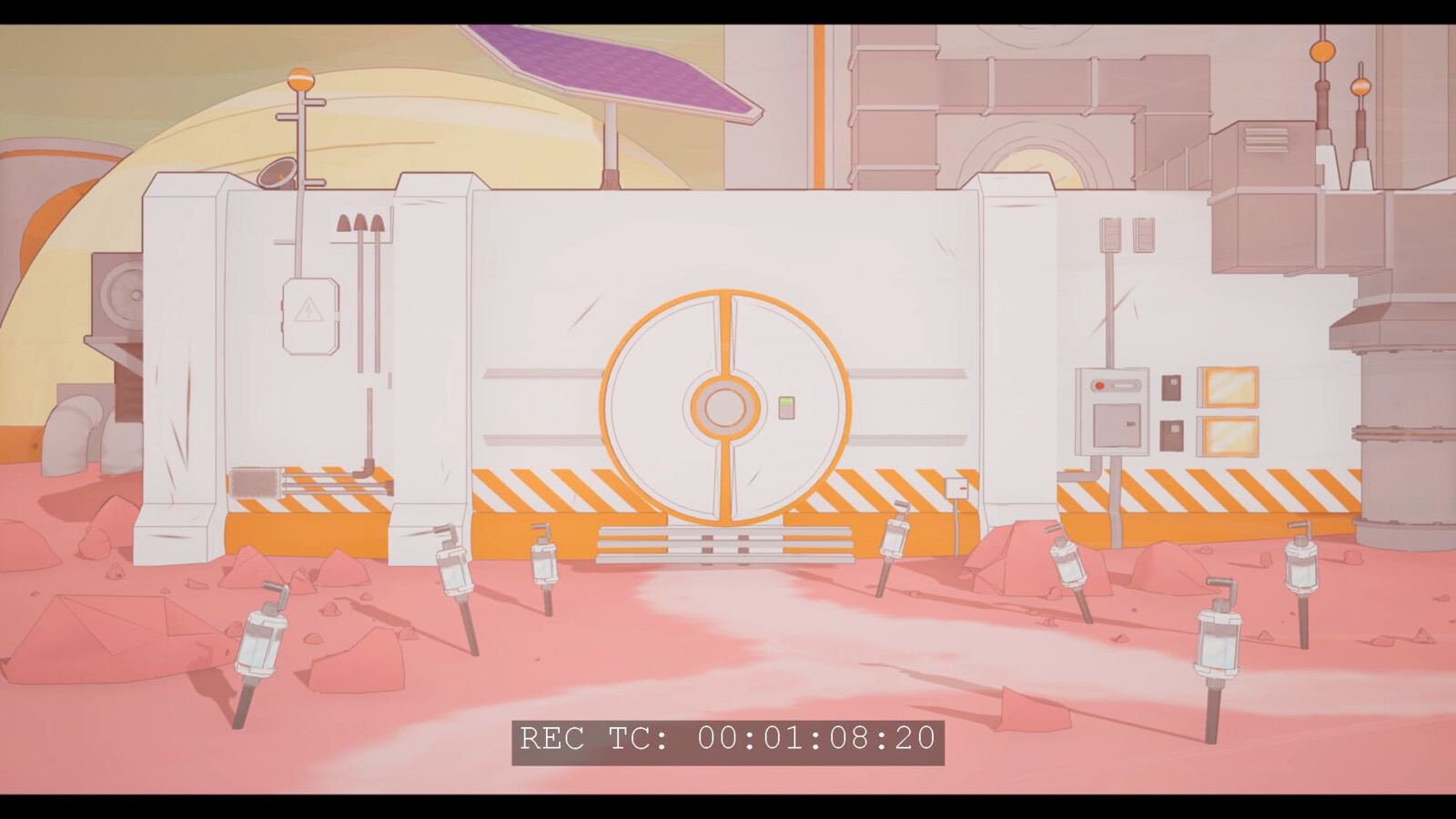 Exterior-Door. I did the Models and Textures for all "man-made" assets - with minor exceptions (Wiring to the left, powerboxes and antennas to the right - which I only tweaked and textured.) Terrain, Toon-shader and Post-Processing by Simon Jespersen.