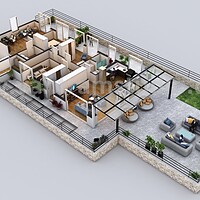 Artstation 4 Bedroom Simple Modern Residential 3d Floor
