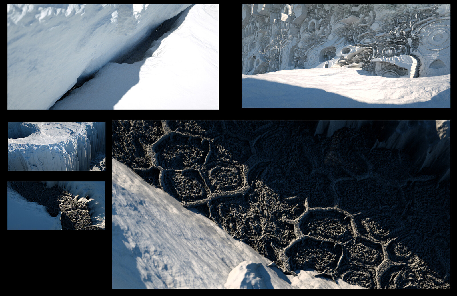Thumbnails exploring different types of patterns that could be used for the mountains