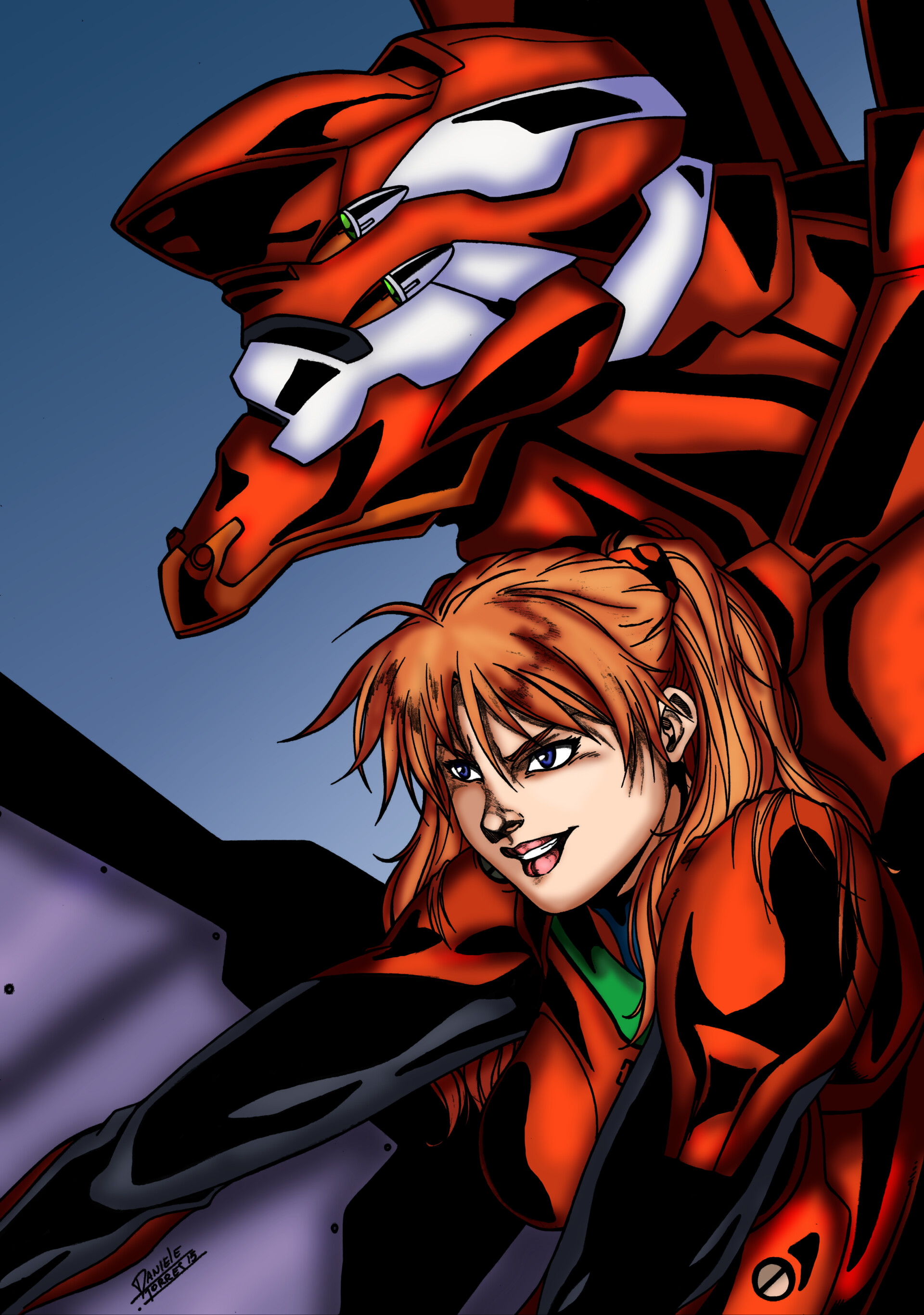 Artstation Asuka And Evangelion Unit 02 Cat Luniscia