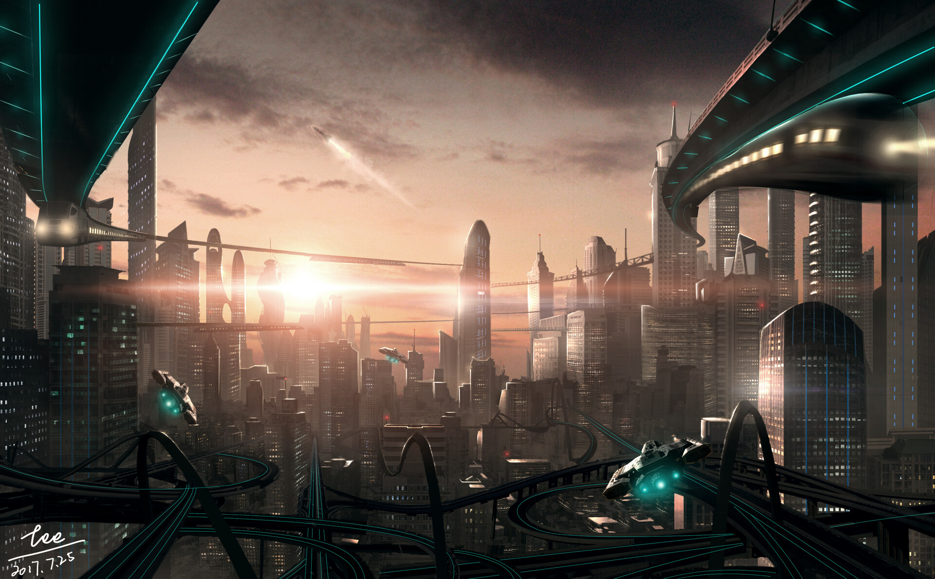 Artstation Matte Painting Future City Yujie Li