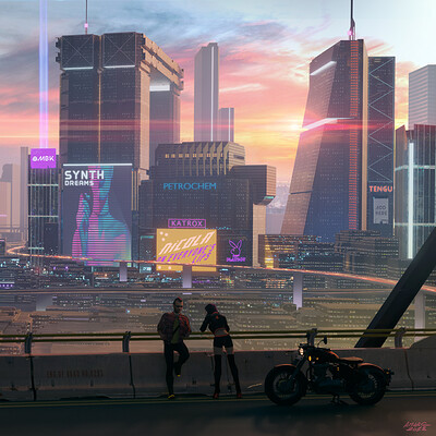 Sunset over Night City
