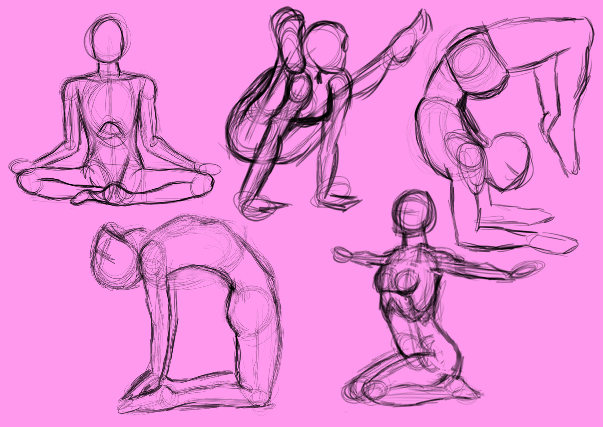 Yoga poses set outline sketch Royalty Free Vector Image
