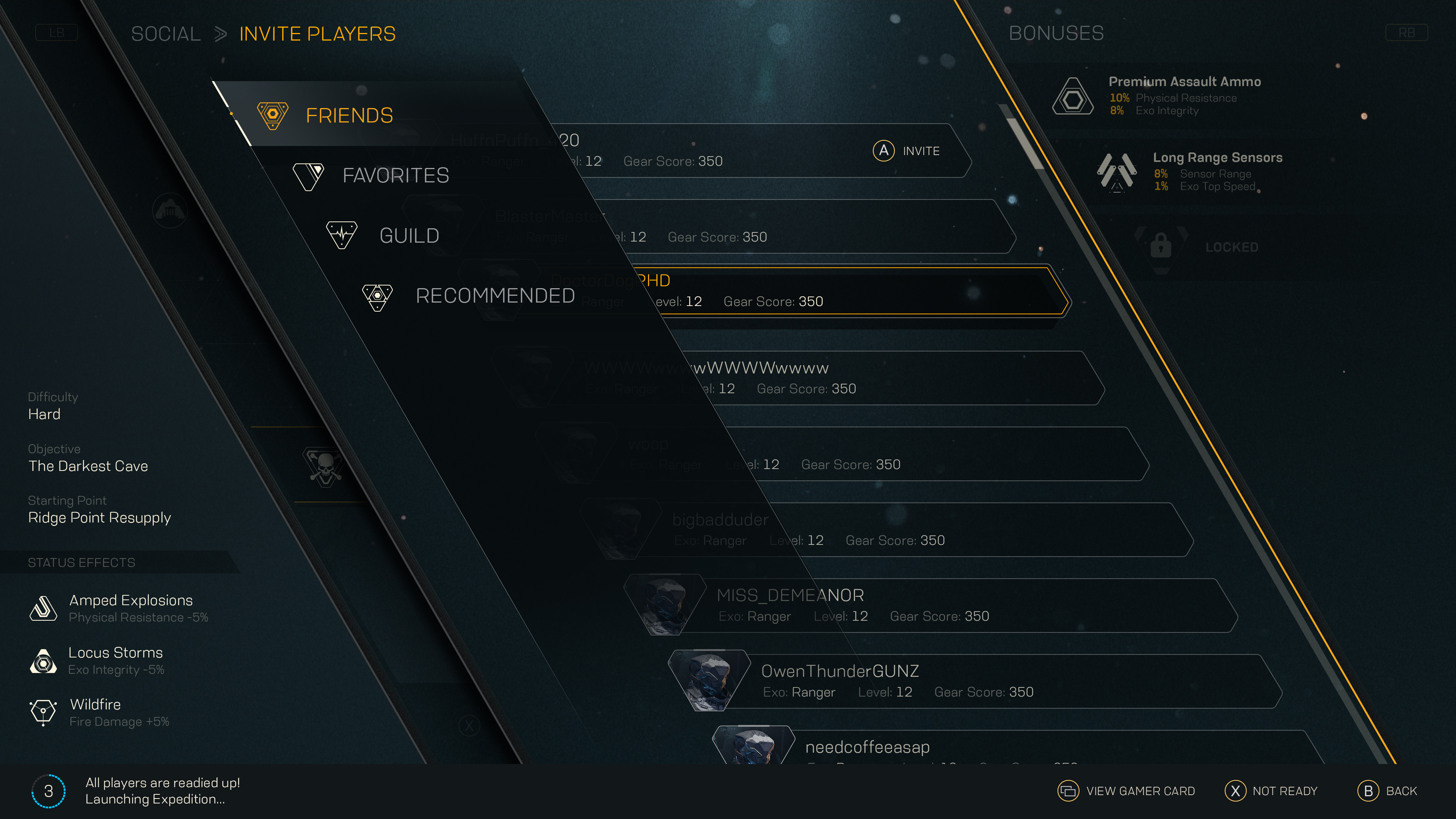 Invite players submenu