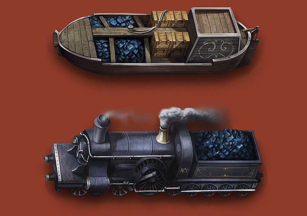 Rail and Canal token illustrations