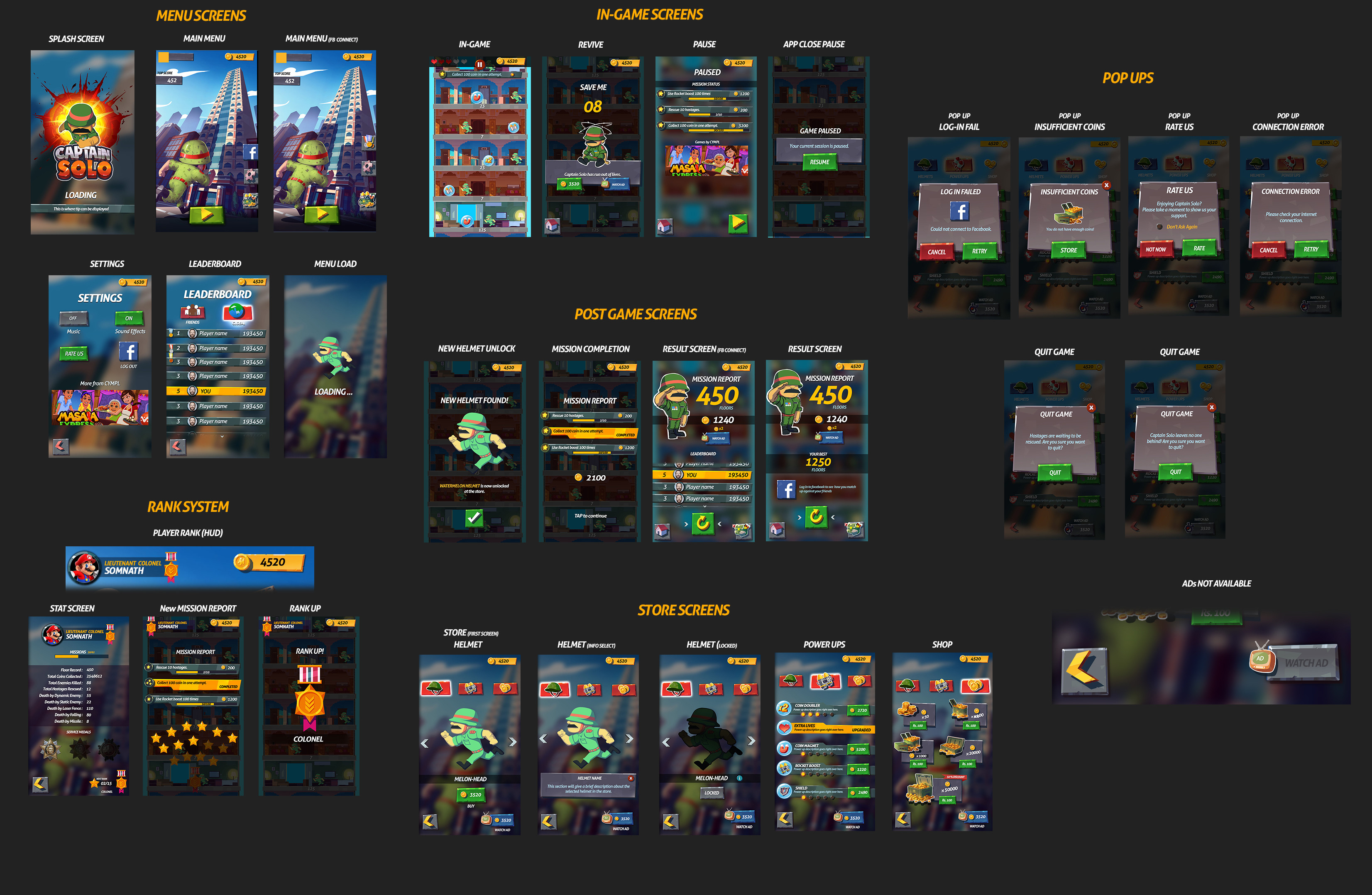 Compilation of major UI screens of the game