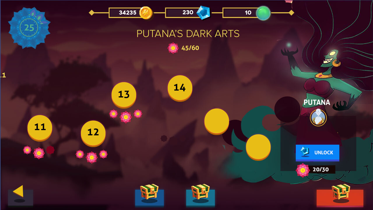 Early UI concept for saga progression of each world