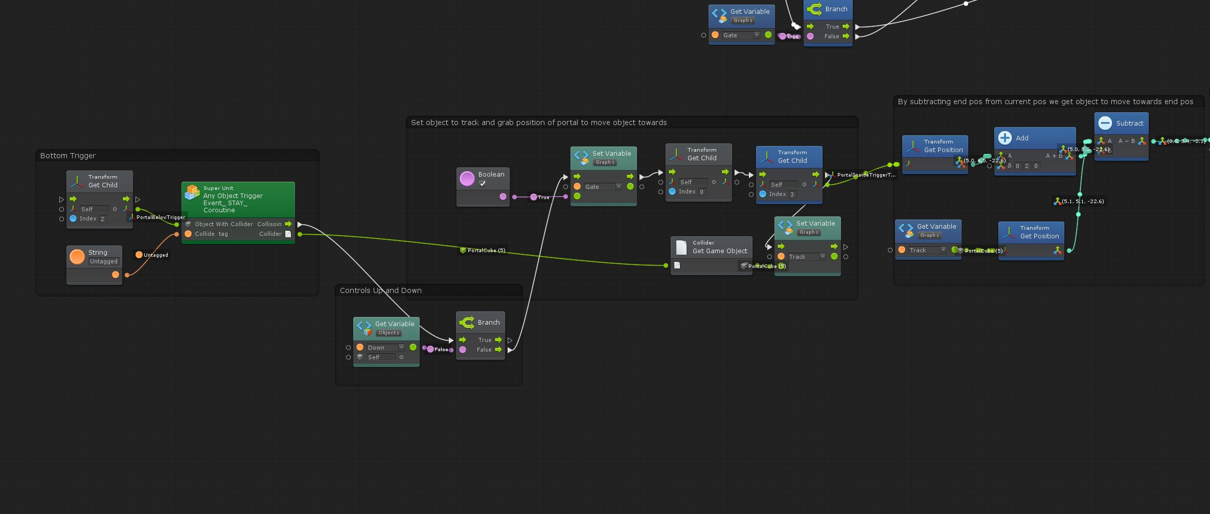 On trigger stay for bottom trigger code checks if pulling or blowing and if pulling then add object to tracking variable