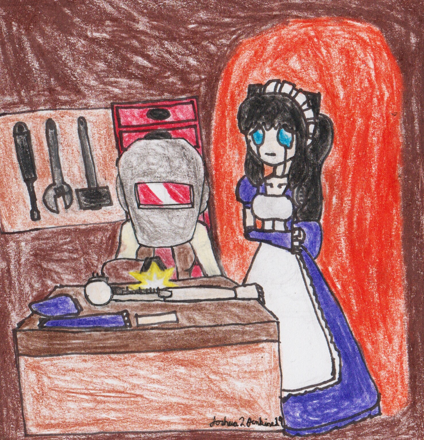 ArtStation - Mechanic repairing her Robot Maid