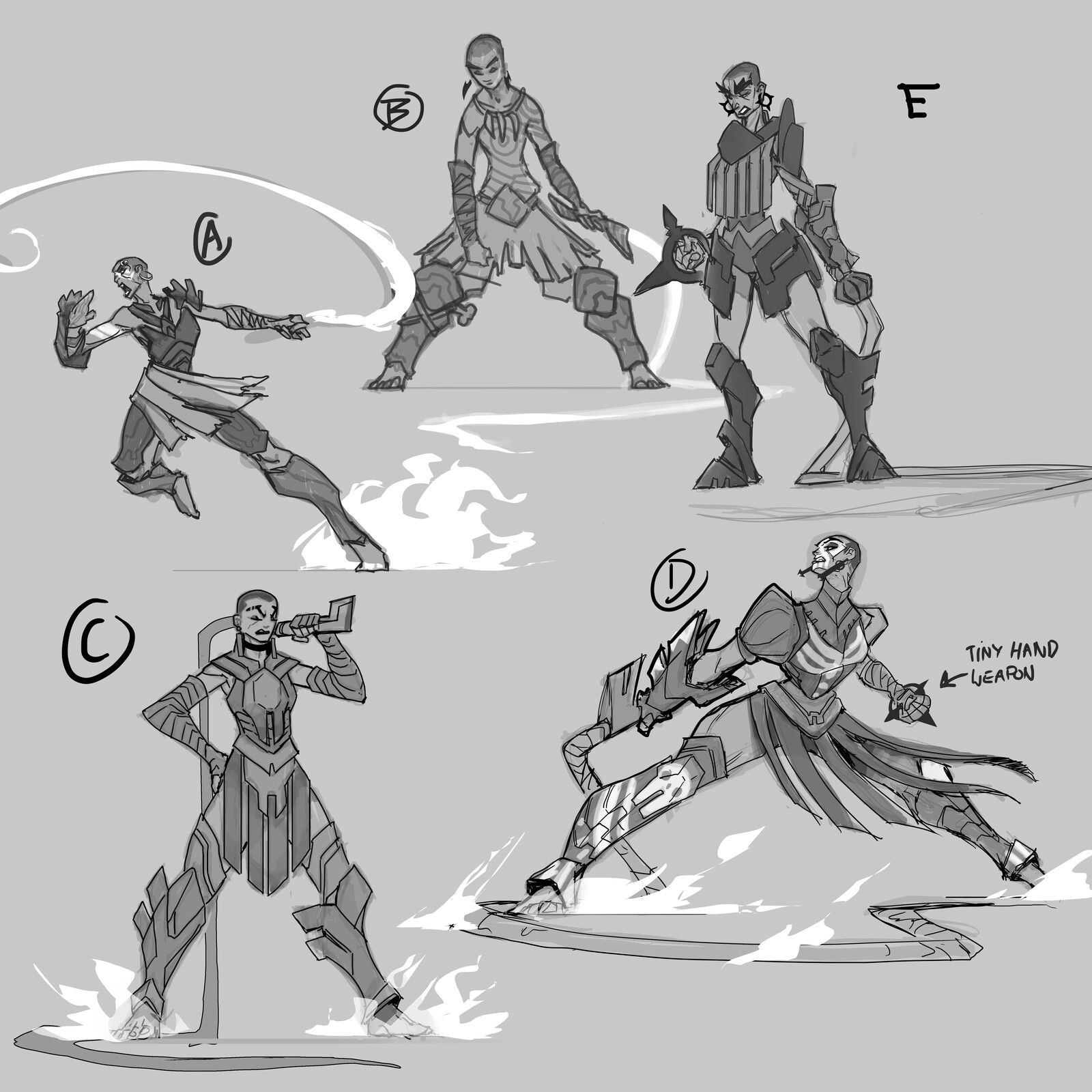 Very early concepts after narrowing down some of the main features. The whip suited the Noxian, drill sergeant vibe I was aiming for compared for example Sai weapons that I explored a bit. 