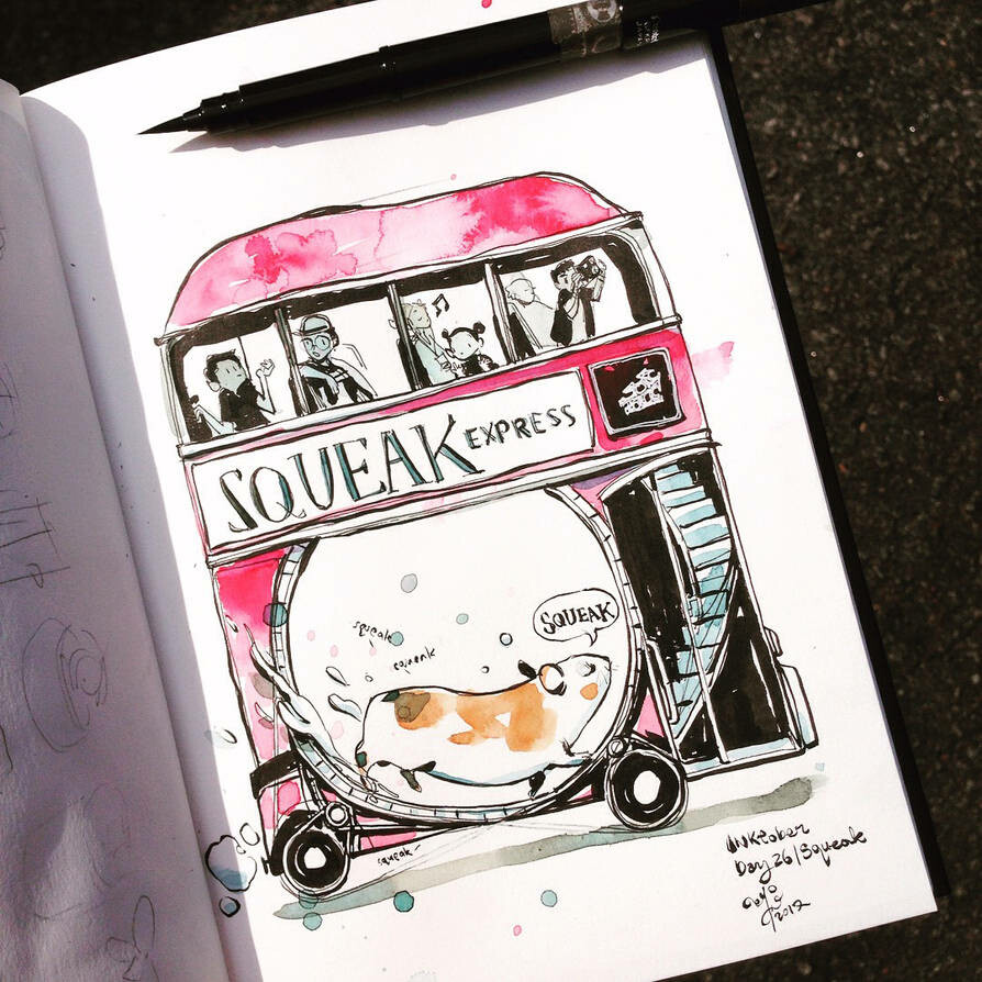 INKtober day 26 | Squeak. 
Ever wonder why buses are so squeaky sometimes ?