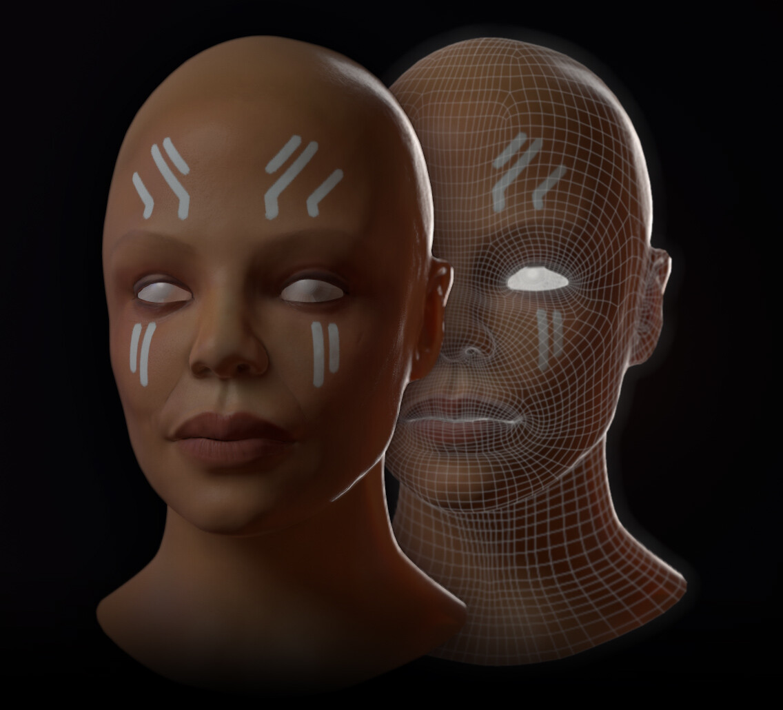 Low poly bust with maps applied in Marmoset